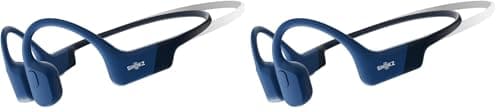 SHOKZ OpenRun Mini - Bone Conduction Headphones,Open-Ear Bluetooth Wireless Sport Headphones for Running & Workout,Sweat Resistant, Long 8H Playtime,Mic,with Hair Band-Blue (Pack of 2)