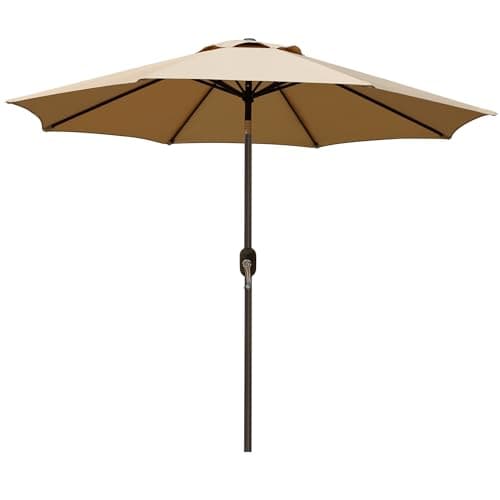 Blissun 9' Outdoor Patio Umbrella, Outdoor Table Umbrella, Yard Umbrella, Market Umbrella with 8 Sturdy Ribs, Push Button Tilt and Crank (Tan)