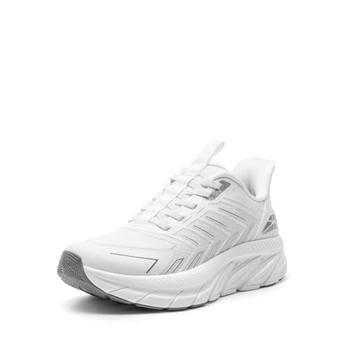 ALLSWIFIT Women's Slip On Walking Shoes Running Comfortable Tennis Breathable Non Slip Athletic Gym Workout Cross Training Fashion Sneakers,Size 6.5,White,SARR034W