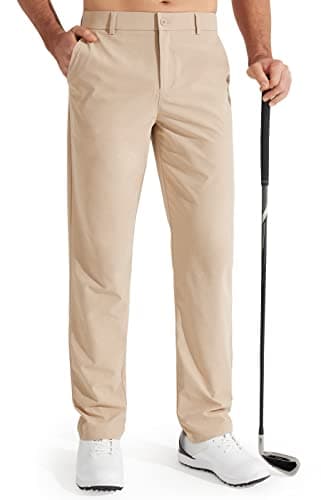 Libin Mens Golf Pants Stretch Work Dress Pants 30" Quick Dry Lightweight Business Casual Pant for Men Comfy Water Resistant, Khaki, 28W x 30L