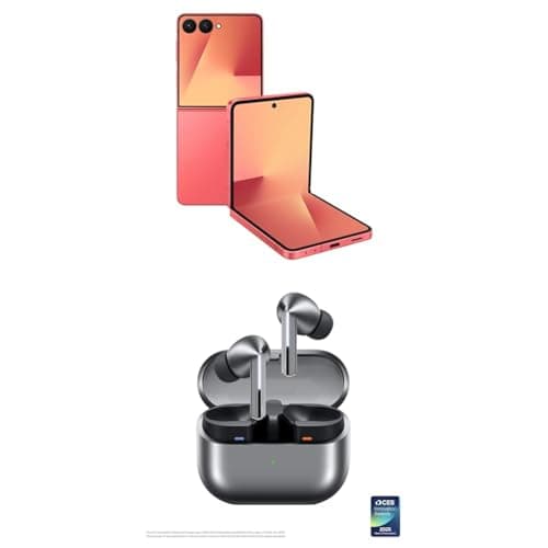 Samsung Galaxy Z Flip7 256GB Unlocked AI Smartphone, Coral Red w/ Galaxy Buds 3 Pro AI True Wireless Bluetooth Earbuds, Silver