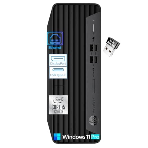 HP ProDesk SFF Tower PC Desktop Computer, Intel 6-Core i5-10400 (6C/12T, up to 4.3 GHz), 16GB DDR4 RAM, 512GB PCIe SSD, WiFi Adapter, 2X 4K Display Output, 9X USB Port, Windows 11 Pro, Black