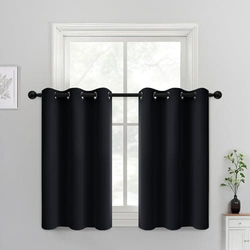 Yakamok Room Darkening Grommet Window Drapes Thermal Insulated Light Blocking Blackout Curtains for Bedroom(Black,38Wx36L,2 Panels)