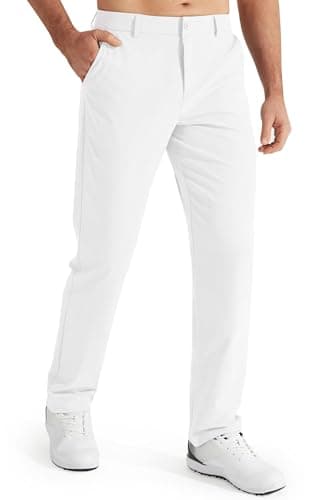 Libin Mens Golf Pants Classic Fit Stretch Work Dress Pants 32" Quick Dry Lightweight Business Casual Trousers Comfort Water Resistant, White, 30W x 32L