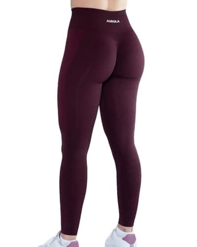 AUROLA Seamless Scrunch Legging Women Yoga Pants 7/8 Tummy Control Workout Running for Workout Fitness Sport Active Legging-25'' (L, Black Cherry)