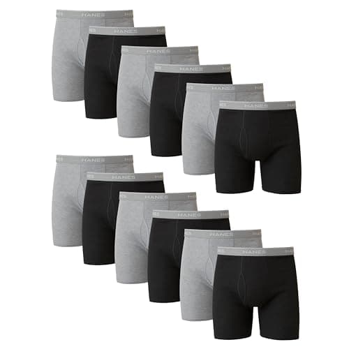 Hanes Men's Boxer Brief Underwear Pack, Cotton Boxer Briefs with Comfort Flex Waistband, Moisture-Wicking, 12-Pack