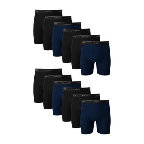 Hanes Men's Boxer Brief Underwear Pack, Cotton Boxer Briefs, Moisture-Wicking, Assorted Solids, 12-Pack