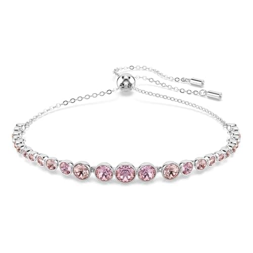 Swarovski Tennis Bracelet, Adjustable with Pink and Blue Tone Round Crystals in Various Sizes on a Rhodium-Finish Band, Size M, Part of the Emily Collection