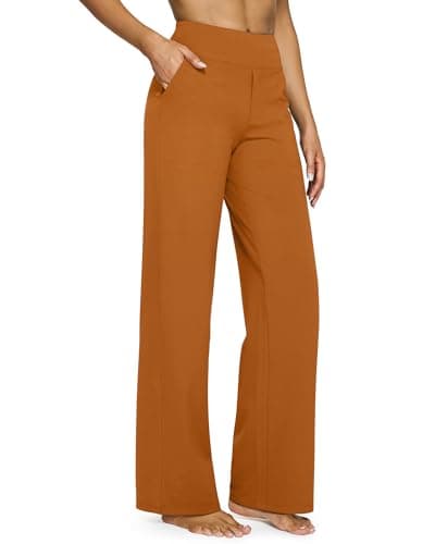G4Free Petite Wide Leg Yoga Dress Pants for Women Casual Sweatpants with Pockets Loose Stretch Office Business Work Slacks(Brown Sugar,XL,Petite)
