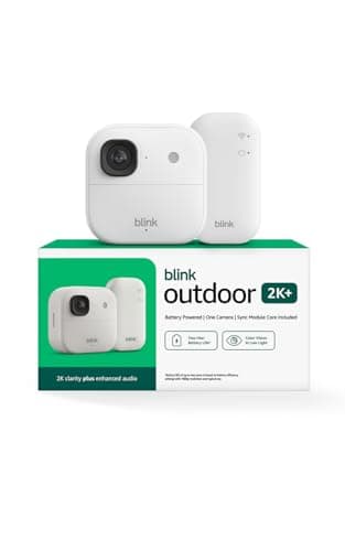 Blink Outdoor 2K+ (newest model) — Wireless smart security camera, 2K video resolution, enhanced audio, two-year battery. Sync Module Core included — 1 camera system (White)