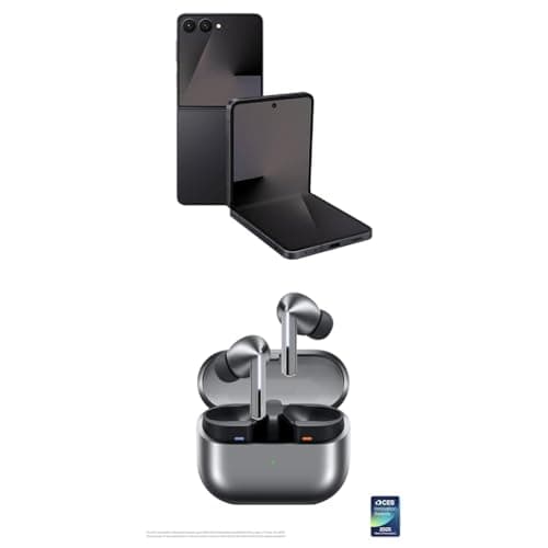 Samsung Galaxy Z Flip7 256GB Unlocked AI Smartphone, Jet Black w/ Galaxy Buds 3 Pro AI True Wireless Bluetooth Earbuds, Silver