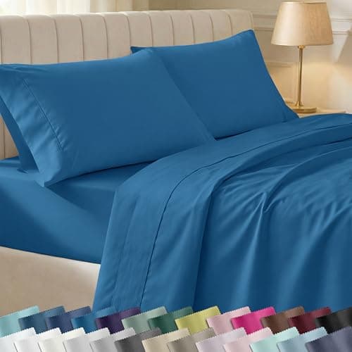 California Design Den Soft Queen Size Cotton Sheet Sets, 400 TC Good Housekeeping Award Winner, Silky Smooth Sateen Weave with Deep Pockets, Breathable and Durable Queen Bedding Set - Cobalt Blue