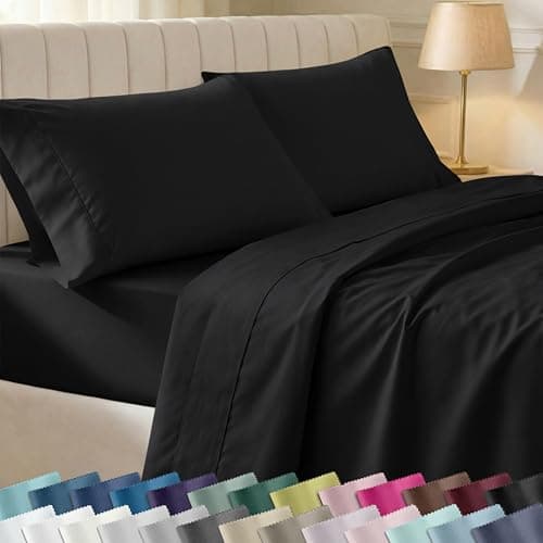 California Design Den Soft 100% Cotton Twin Size Bed Sheets Set, 400 Thread Count Good Housekeeping Award Winner, Silky Smooth Sateen Weave, Breathable and Durable Twin Bedding Set - Black