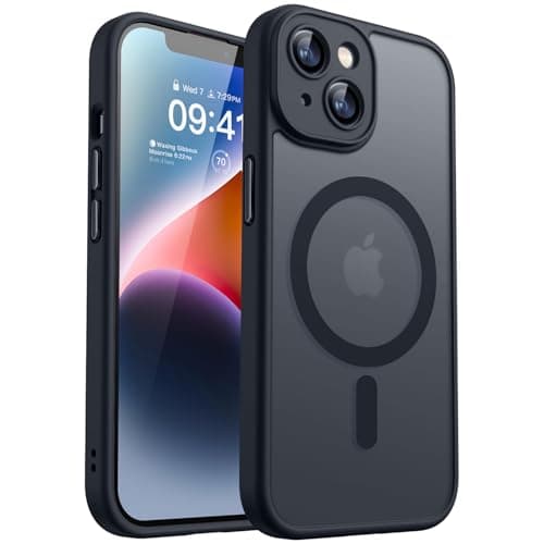 CANSHN Magnetic for iPhone 14 Case, Upgraded [Full Camera Protection] [Compatible with Magsafe] [Translucent Matte] Shockproof Protective Phone Case for iPhone 14 6.1" - Black