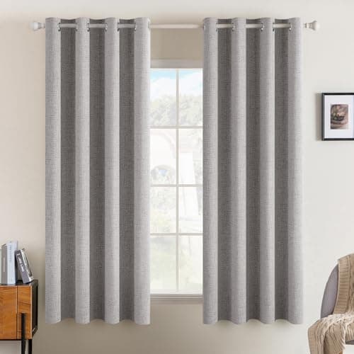 MIULEE Linen Texture Curtains for Bedroom Solid 100% Blackout Thermal Insulated Light Gray Curtains Grommet Room Darkening Drapes for Living Room Nursery 52x54 Inch (2 Panels)