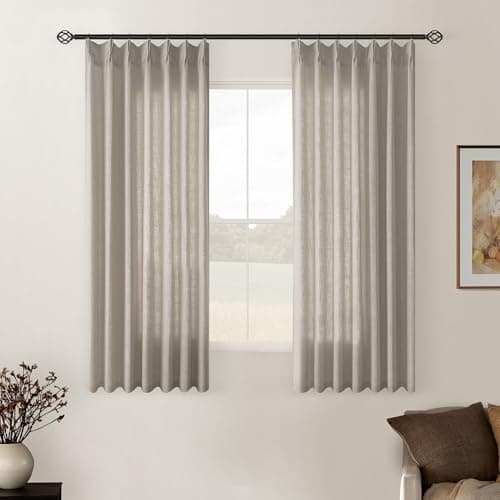 Burlywood Birch Linen Kitchen Curtains 45 Inches Long 2 Sets Basement Curtains for Small Window Pinch Pleated Back Tab Linen Blend Short Boho Semi Sheer Back Tab Cafe Drapes for Bay Windows 40x45