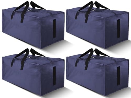 HOMESURE 4 Pack Large Strong Moving Bags with Zippers & Carrying Handles - Water-Resistant - Heavy Duty Storage Tote for Space Saving, Fold Flat, Alternative to Moving Box (Blue)