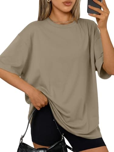 Trendy Queen Women's Oversized Tee, Comfy Fabric Loose Fit, All-Day Cozy for Gym, Lounge & Office, Versatile Casual Wear ArmyKhaki 2XL