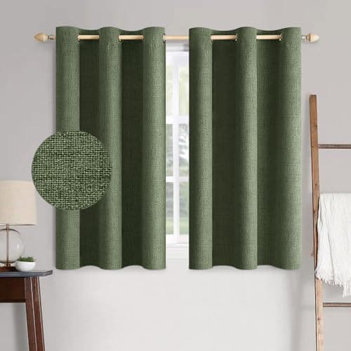 MIULEE 100% Blackout Linen Textured Curtains for Bedroom Solid Thermal Insulated Olive Green Grommet Room Darkening Curtains & Drapes Luxury Decor for Living Room Nursery 42 x 63 Inch (2 Panels)