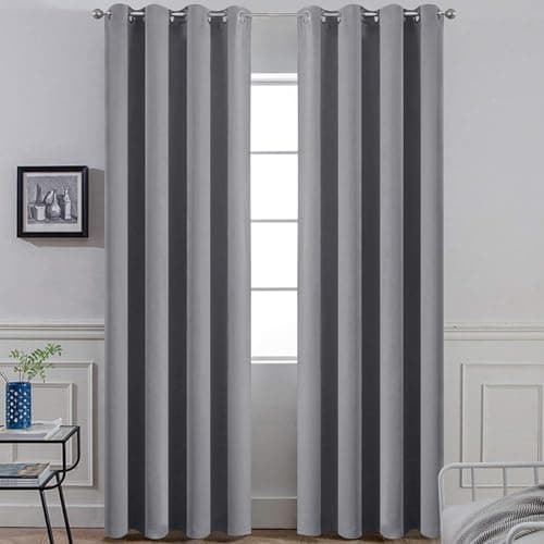 Yakamok Room Darkening Gray Blackout Curtains 84 Inch Long Light Blocking Thermal Insulated Window Treatment Grommet Drapes for Bedroom Living Room, 52W x 84L, Grey Curtains, 2 Panels