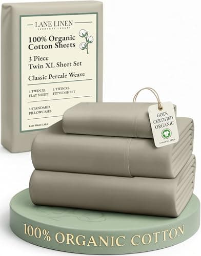 LANE LINEN 100% Organic Cotton Sheets Twin Size, Soft & Comfy Mercerized Fully Elasticized Naturally Temperature Regulating Sustainably Produced Luxury Hotel Quality Cotton Twin Sheet Set- Silver