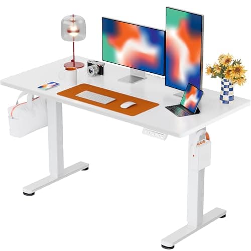 ErGear Height Adjustable Electric Standing Desk, 48 x 24 Inches Sit Stand up Desk, Memory Computer Home Office Desk with Two-Piece Desktop (White)