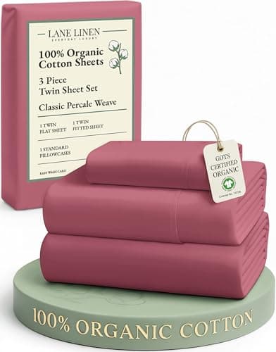 LANE LINEN Eco Friendly 100% Organic Cotton Twin Bed Sheet Set, Soft & Breathable Fully Elasticized Mercerized Cotton Twin Size Bedding Sheets & Pillowcase Set, Deep Pocket Bed Sheets - Mineral Red