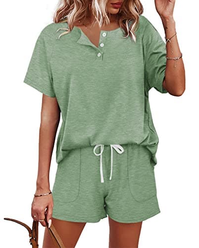 WIHOLL 2 Piece Outfits For Women Drawstring Pants Joggers Sets Light Green S