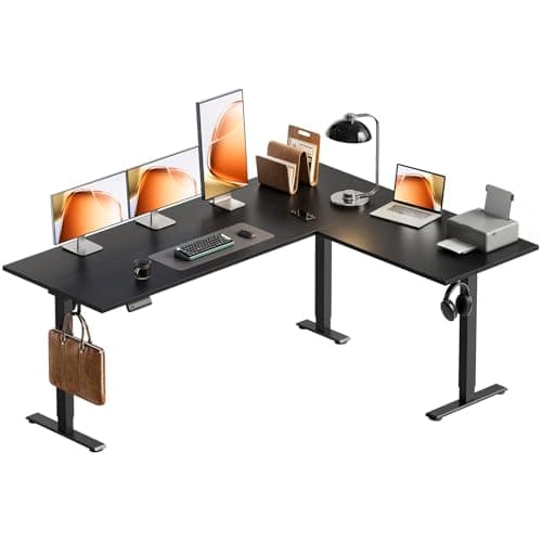 OffiGo 63 Inch Reversible L Shaped Electric Standing Desk, Height Adjustable Corner Stand up Desk, Ergonomic Large Lift Computer Table for Home, Office, Workstation, Black