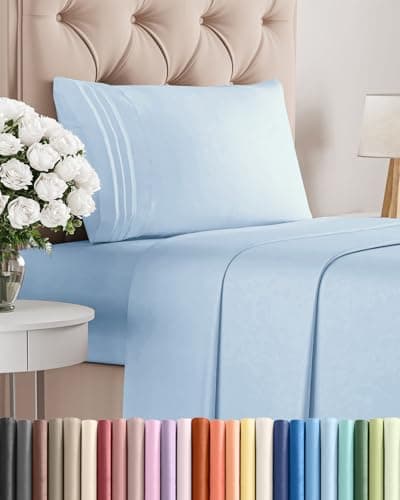 Twin Size 3 Piece Sheet Set - Comfy Breathable & Cooling Sheets - Hotel Luxury Bed Sheets for Women and Men - Deep Pockets, Easy-Fit, Soft and Wrinkle Free Sheets - Light Blue Oeko-Tex Bed Sheet Set