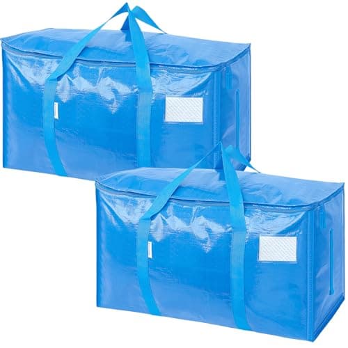 TICONN 2 Pack Extra Large Moving Bags Heavy Duty with Zippers & Carrying Handles, Durable Storage Bags Moving Boxes for Closet Organizers and Storage (2 Pack, Sky Blue)