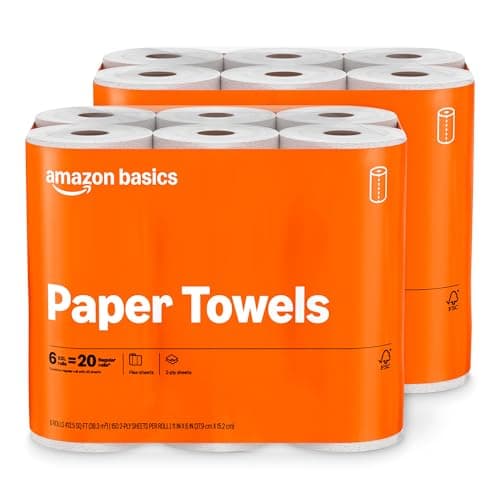 Amazon Basics 2-Ply Flex-Sheets Paper Towels, 12 Basics Rolls = 40 Regular Rolls, Everyday Value with 150 Sheets per Roll, Packaging May Vary