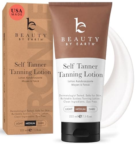 Beauty by Earth Self Tanner - USA Made with Natural & Organic Ingredients, Moisturizing Self Tanning Lotion with Aloe Vera & Coconut for a Natural Glow, Streak-Free Fake Tan, Medium to Dark