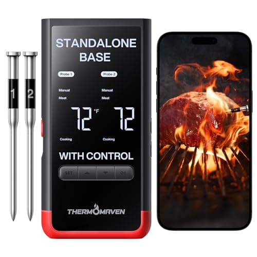 ThermoMaven Smart Bluetooth Wireless Meat Thermometer: Standalone Base, WiFi Unlimited Range, 6 Sensors with NIST Certified Accuracy, 2 Probes for Kitchen, BBQ, Grill, Oven, Smoker, Rotisserie
