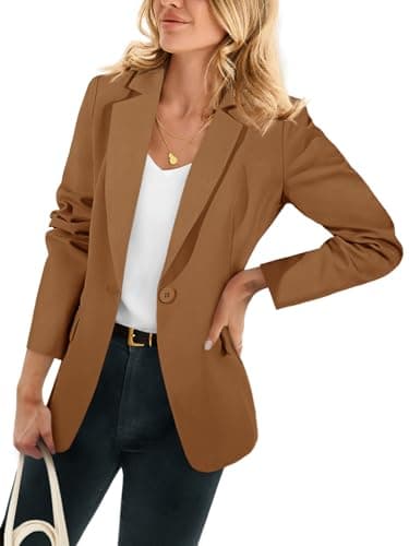 Cicy Bell Womens Casual Blazers Open Front Long Sleeve Work Office Suit Jackets Blazer Brown