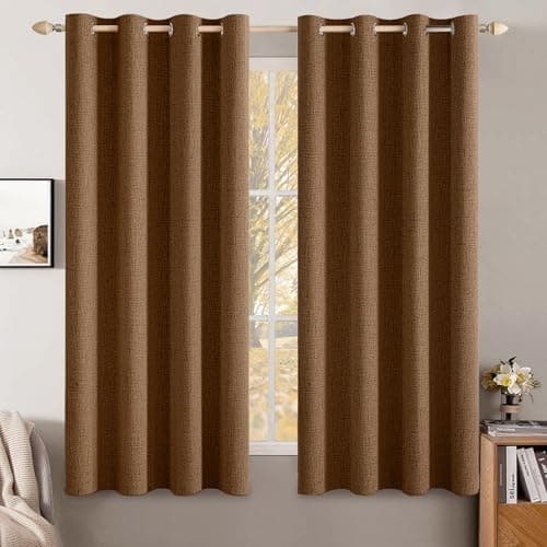 MIULEE Linen Curtains for Bedroom 100% Blackout Thermal Insulated Brown Grommet Room Darkening Curtains & Drapes Fall Decor for Living Room Nursery 52 x 45 Inch (2 Panels)