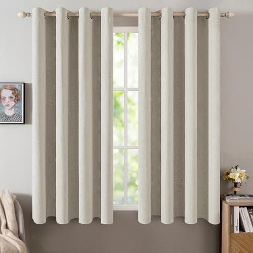 MIULEE Linen Curtains for Bedroom 100% Blackout Thermal Insulated Cobblestone Grommet Room Darkening Curtains & Drapes for Living Room Nursery 52 x 54 Inch (2 Panels)