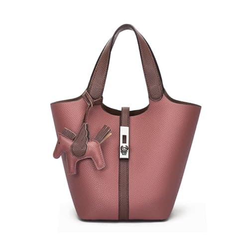 Kadynow Tote Bag for Women Vegan Leather Bucket Purse for Women Top Handle Handbag Shoulder Bag with Detachable Small Purse Brick Red