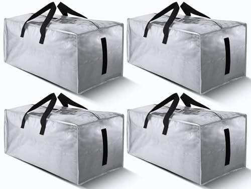 HOMESURE 4 Pack Large Strong Bags with Zippers & Carrying Handles - Water-Resistant - Heavy Duty Storage Tote for Space Saving Storage, Fold Flat, Alternative to Moving Box (Silver)
