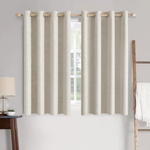 MIULEE Linen Curtains for Bedroom 100% Blackout Thermal Insulated Birch Grommet Room Darkening Curtains & Drapes for Living Room Nursery 52 x 45 Inch (2 Panels)