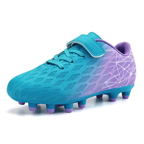 brooman Kids Firm Ground Soccer Cleats Boys Girls Athletic Outdoor Football Shoes (8,Mint Purple)