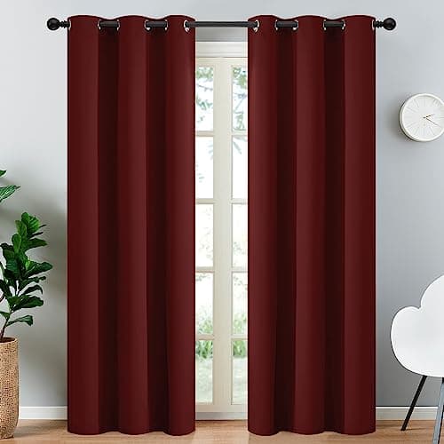 Yakamok Blackout Curtains for Bedroom, Thermal Insulated Blackout Window Curtains with Grommet Top for Living Room- Burgundy Red- 38W x 84L -2 Panels