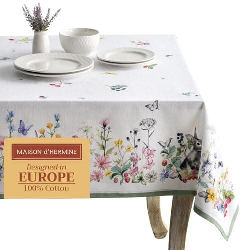Maison d' Hermine Table Cloth Rectangle Table 100% Cotton 54 x 72 Inches Tablecloth Reusable Decorative for Dining Kitchen Room Farmhouse Home Easter Decorations Spring Summer - Printemps