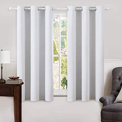 MIULEE Linen Blackout Curtains for Bedroom Solid 100% Blackout Thermal Insulated Grayish White Curtains Grommet Room Darkening Curtains/Drapes for Living Room 42x63 Inch (2 Panels)