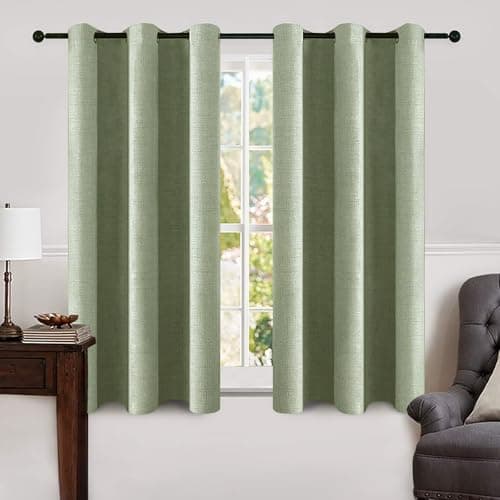 MIULEE Linen Blackout Curtains and Drapes 100% Room Darken Thermal Insulated Grommet Window Panels with Coating 2 PCs W 42 x L 63 inches Sage Green
