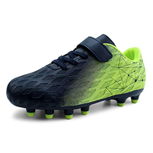 brooman Kids Firm Ground Soccer Cleats Boys Girls Athletic Outdoor Football Shoes (8,Navy Lime)