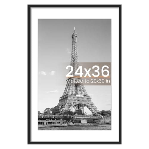 upsimples 24x36 Poster Frame, Display Pictures 20x30 with Mat or 24 x 36 Without, Wall Hanging Picture Frames, Black, 1 Pack
