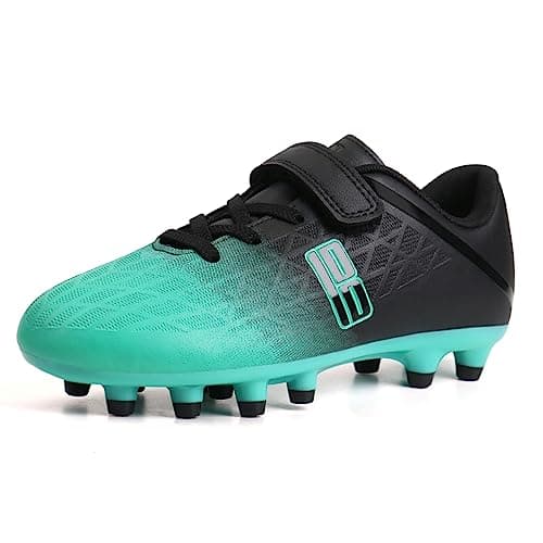 brooman Kids Firm Ground Soccer Cleats Boys Girls Athletic Outdoor Football Shoes (8,Black Green)
