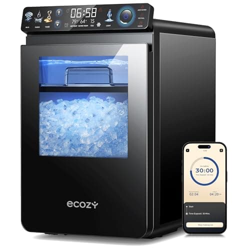 ecozy Nugget Ice Maker Countertop, Smart Pebble Ice Machine with APP Control, 44 lbs Per Day Soft Pellet Chewable Ice with Self-Cleaning, Black