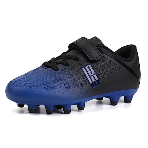 brooman Kids Firm Ground Soccer Cleats Boys Girls Athletic Outdoor Football Shoes (8,Blue Black)